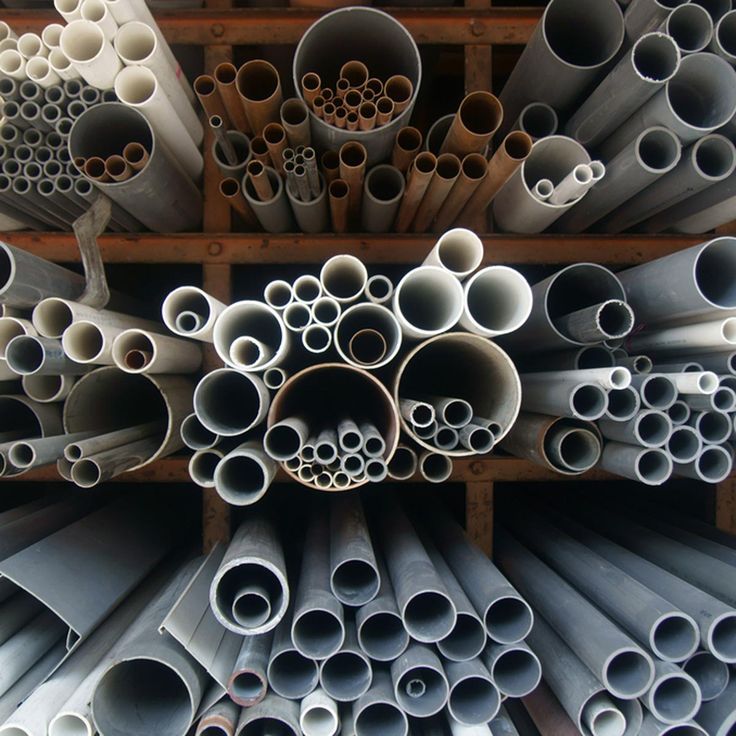 Racks of PVC and plumbing pipes in many sizes at Gimjos hardware